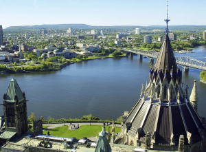 angled aerial shot of canadian parliament building in ottawa
